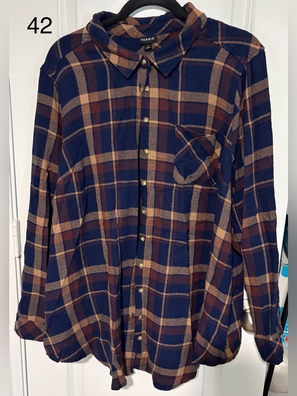 torrid Navy and Brown Plaid Button-Down Shirt